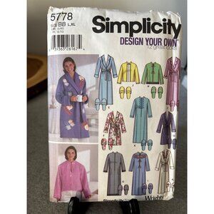 Simplicity 5778 Robe Pajamas Slippers Sewing Pattern Size Large XLarge uncut 198